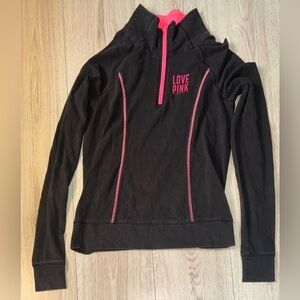 PINK Victoria's Secret Black and Pink quarter zip sweater Sweatshirt